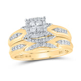 10kt Yellow Gold His Hers Round Diamond Cluster Matching Wedding Set 1/2 Cttw