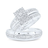 10kt White Gold His Hers Round Diamond Square Matching Wedding Set 1/2 Cttw