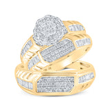 10kt Yellow Gold His Hers Round Diamond Cluster Matching Wedding Set 1 Cttw