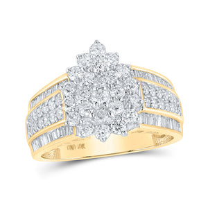 10kt Yellow Gold Womens Round Diamond Tear Cluster Ring 1-1/2 Cttw