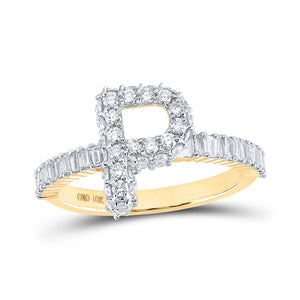 10kt Yellow Gold Womens Baguette Diamond P Initial Letter Ring 1 Cttw