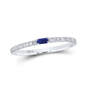 10kt White Gold Womens Baguette Blue Sapphire Diamond Band Ring 1/5 Cttw