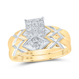 10kt Yellow Gold His Hers Round Diamond Square Matching Wedding Set 1/2 Cttw