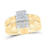 10kt Yellow Gold His Hers Round Diamond Square Matching Wedding Set 1/2 Cttw