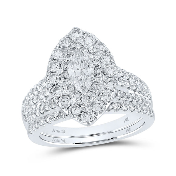 14kt Two-tone Gold Marquise Diamond Halo Bridal Wedding Ring Band Set 2 Cttw