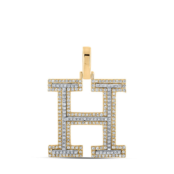 10kt Two-tone Gold Mens Round Diamond H Initial Letter Pendant 5/8 Cttw