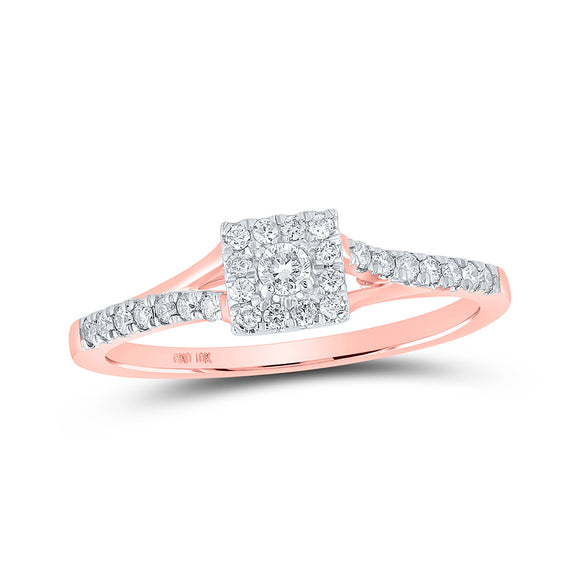 10kt Rose Gold Womens Round Diamond Halo Promise Ring 1/4 Cttw