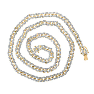 10kt Yellow Gold Mens Round Diamond 22-inch Cuban Link Chain Necklace 3-7/8 Cttw