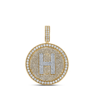 10kt Two-tone Gold Mens Round Diamond Letter H Circle Charm Pendant 3-3/4 Cttw