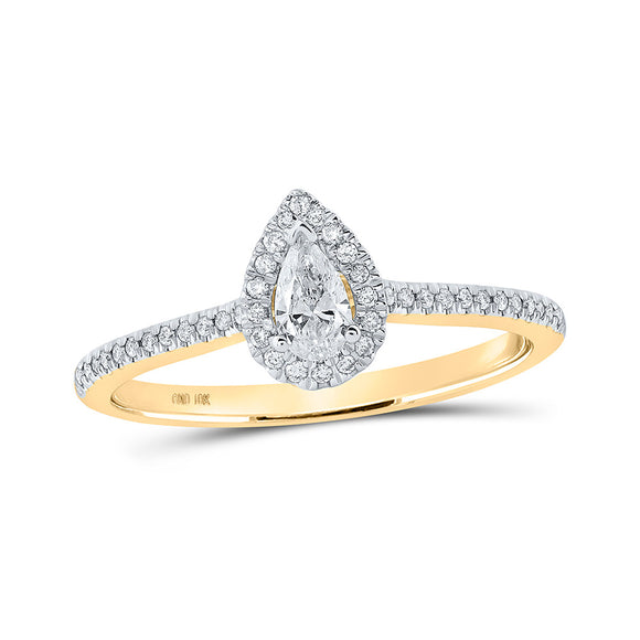 10kt Yellow Gold Pear Diamond Halo Bridal Wedding Engagement Ring 1/3 Cttw