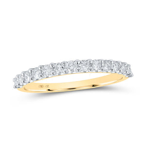 14kt Yellow Gold Womens Round Diamond Single Row Band Ring 1/2 Cttw