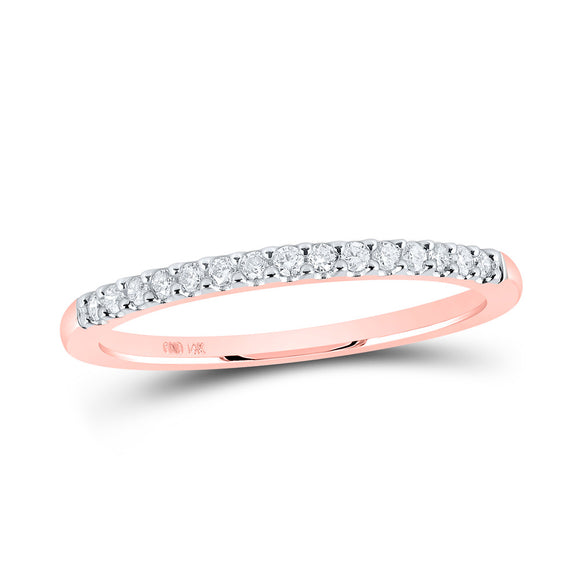 14kt Rose Gold Womens Round Diamond Single Row Band Ring 1/6 Cttw