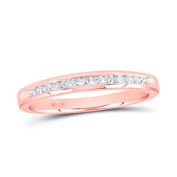 14kt Rose Gold Womens Round Diamond Single Row Band Ring 1/6 Cttw