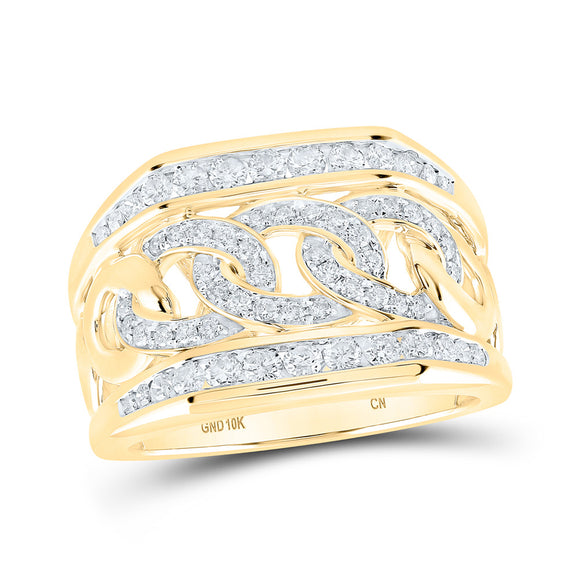 10kt Yellow Gold Mens Round Diamond Curb Cuban Link Ring 1 Cttw