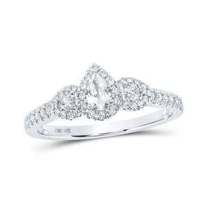 10kt White Gold Pear Diamond 3-stone Bridal Wedding Engagement Ring 1/2 Cttw