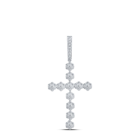 10kt White Gold Womens Round Diamond Cross Pendant 1-3/8 Cttw