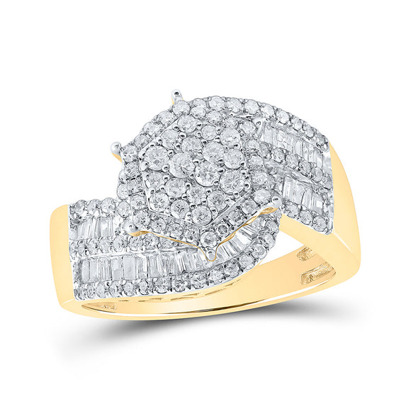10kt Yellow Gold Womens Round Diamond Cluster Ring 1 Cttw