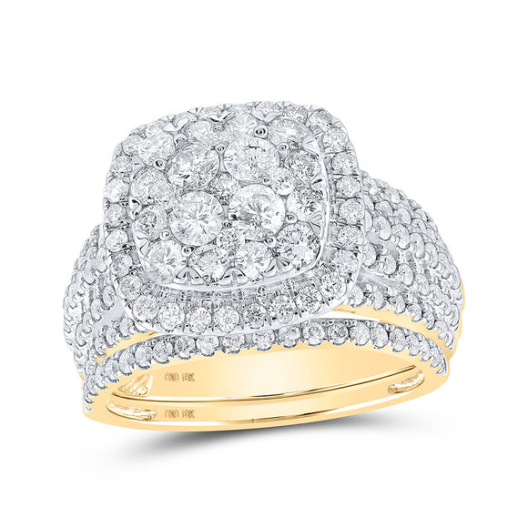 10kt Yellow Gold Round Diamond Square Bridal Wedding Ring Band Set 2 Cttw