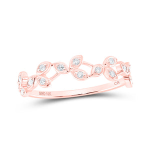 10kt Rose Gold Womens Round Diamond Vine Stackable Band Ring 1/10 Cttw