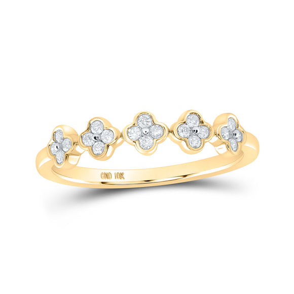 10kt Yellow Gold Womens Round Diamond Clover Stackable Band Ring 1/6 Cttw