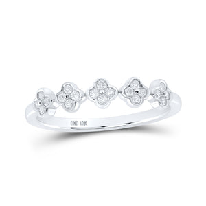 10kt White Gold Womens Round Diamond Clover Stackable Band Ring 1/6 Cttw