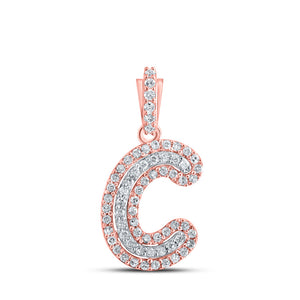 10kt Rose Gold Womens Round Diamond C Initial Letter Pendant 1/6 Cttw