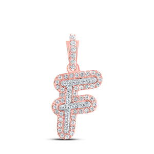 10kt Rose Gold Womens Round Diamond F Initial Letter Pendant 1/6 Cttw