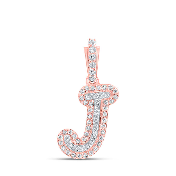 10kt Rose Gold Womens Round Diamond J Initial Letter Pendant 1/6 Cttw