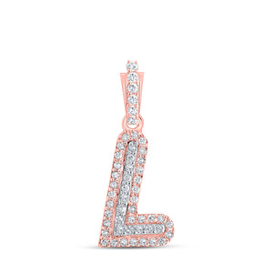 10kt Rose Gold Womens Round Diamond L Initial Letter Pendant 1/8 Cttw