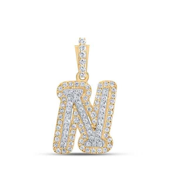 10kt Yellow Gold Womens Round Diamond N Initial Letter Pendant 1/5 Cttw