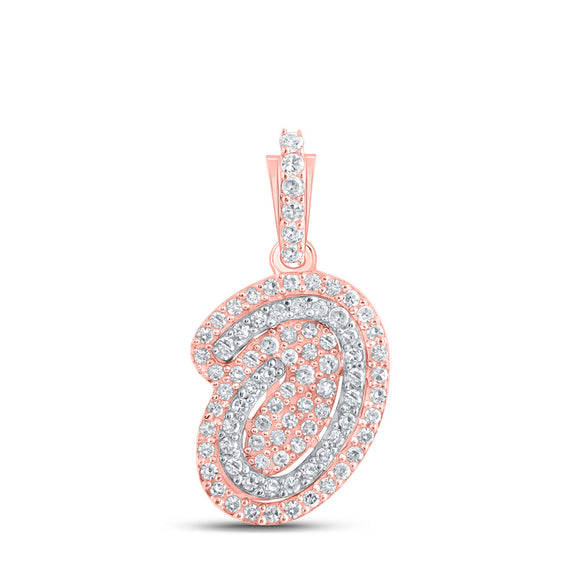 10kt Rose Gold Womens Round Diamond O Initial Letter Pendant 1/5 Cttw