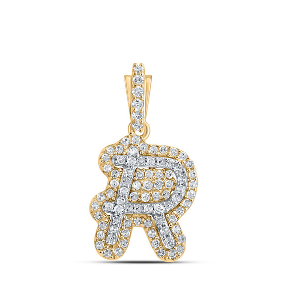 10kt Yellow Gold Womens Round Diamond R Initial Letter Pendant 1/5 Cttw