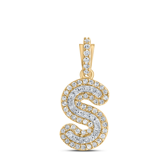 10kt Yellow Gold Womens Round Diamond S Initial Letter Pendant 1/5 Cttw