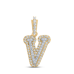 10kt Yellow Gold Womens Round Diamond V Initial Letter Pendant 1/5 Cttw