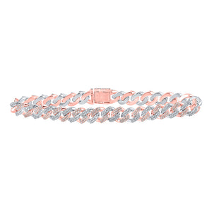 10kt Two-tone Gold Womens Round Diamond Cuban Link Bracelet 3-1/4 Cttw