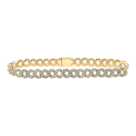 10kt Yellow Gold Womens Round Diamond Curb Link Bracelet 3-1/5 Cttw
