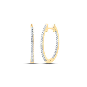 Yellow-tone Sterling Silver Womens Round Diamond Hoop Earrings 1/4 Cttw