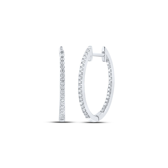 Sterling Silver Womens Round Diamond Inside Outside Hoop Earrings 1/4 Cttw