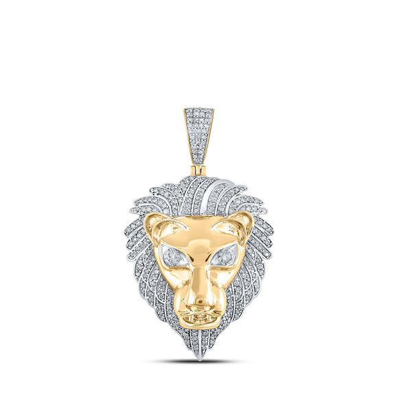 10kt Yellow Gold Mens Round Diamond Lion Face Charm Pendant 1-1/3 Cttw