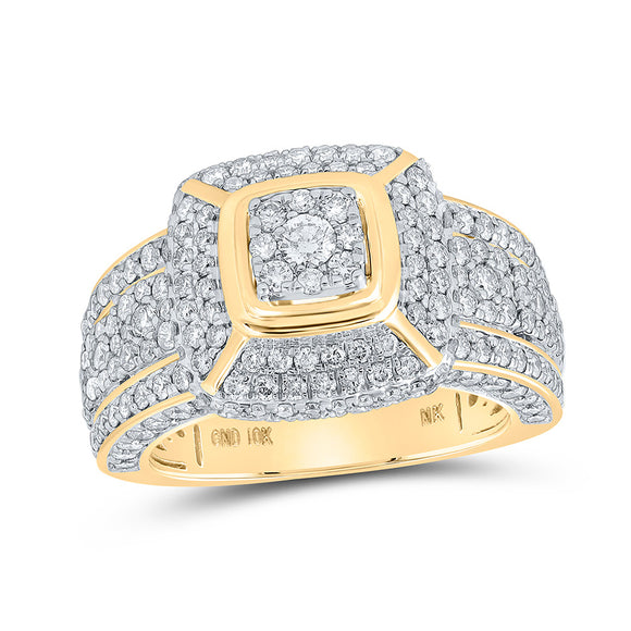 10kt Yellow Gold Mens Round Diamond Square Ring 3 Cttw