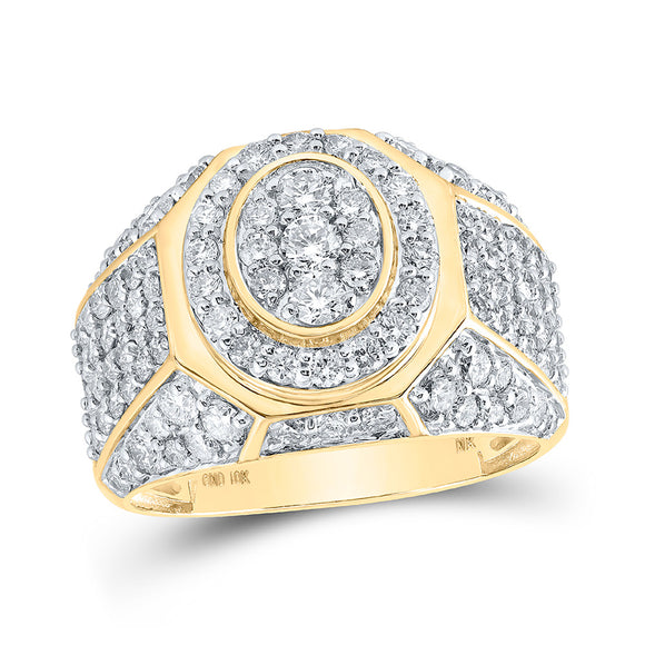 10kt Yellow Gold Mens Round Diamond Oval Ring 3 Cttw