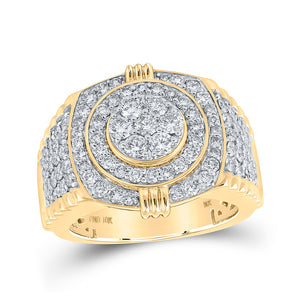 10kt Yellow Gold Mens Round Diamond Circle Cluster Ring 2-3/4 Cttw