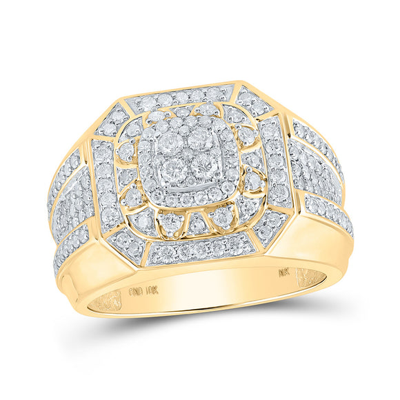 10kt Yellow Gold Mens Round Diamond Octagon Cluster Ring 1-1/3 Cttw