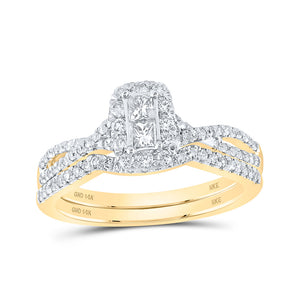 14kt Yellow Gold Princess Diamond 2-Stone Bridal Wedding Ring Band Set 3/4 Cttw