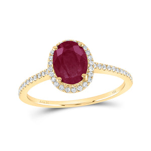 14kt Yellow Gold Womens Oval Ruby Solitaire Diamond Halo Ring 2 Cttw
