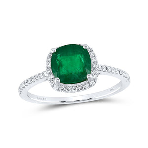 14kt White Gold Womens Cushion Emerald Diamond Halo Ring 1-7/8 Cttw