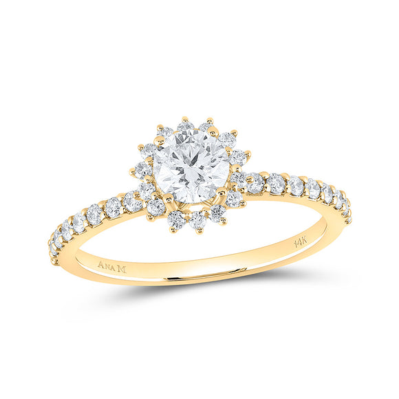 14kt Yellow Gold Round Diamond Halo Bridal Wedding Engagement Ring 7/8 Cttw