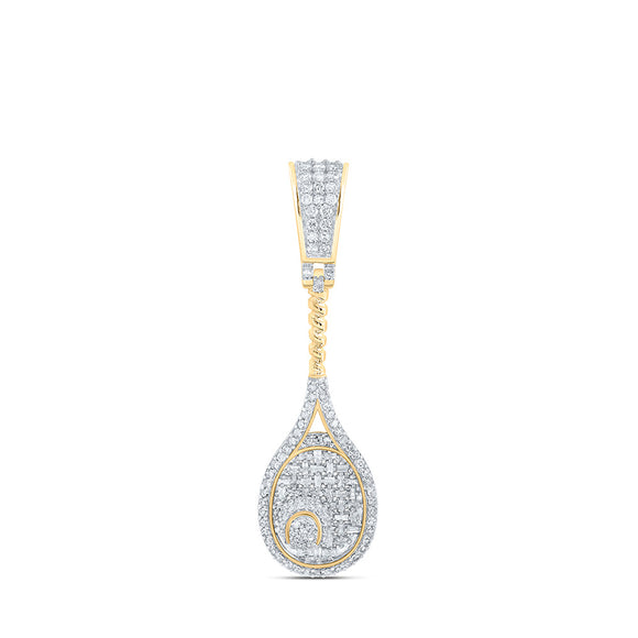 10kt Yellow Gold Mens Round Diamond Tennis Racket Sport Charm Pendant 1 Cttw