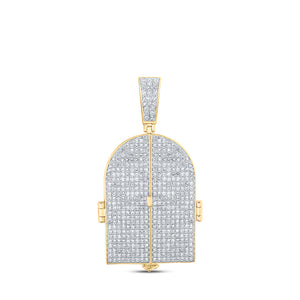 10kt Yellow Gold Mens Round Diamond Tomb Doors Memory Charm Pendant 3-3/4 Cttw