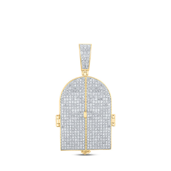 10kt Yellow Gold Mens Round Diamond Tomb Doors Memory Charm Pendant 3-3/4 Cttw